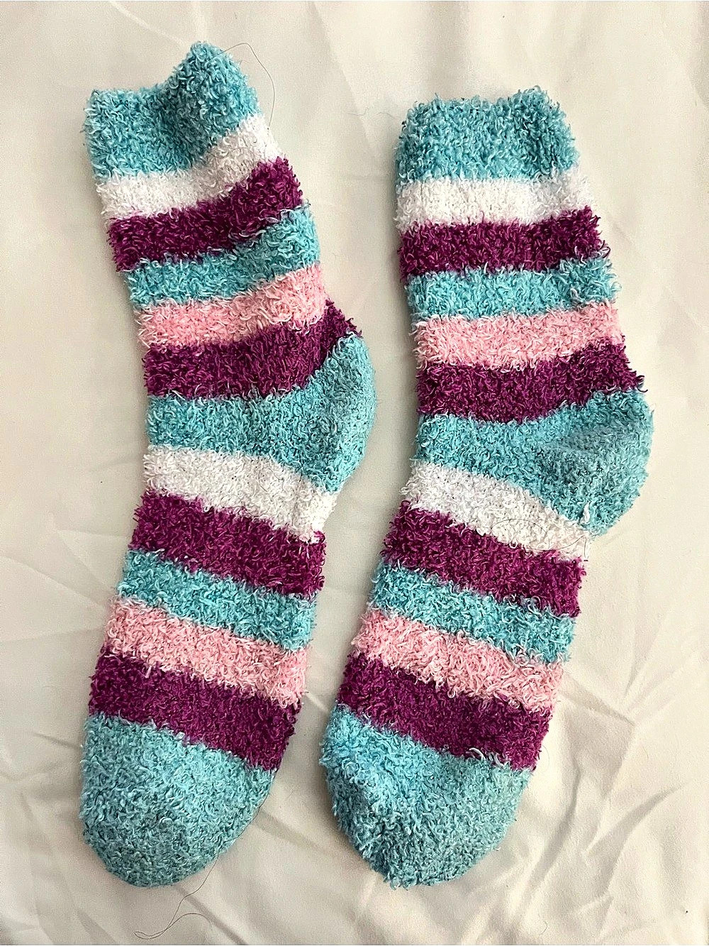 Striped Fuzzy Socks in Blue & Pink